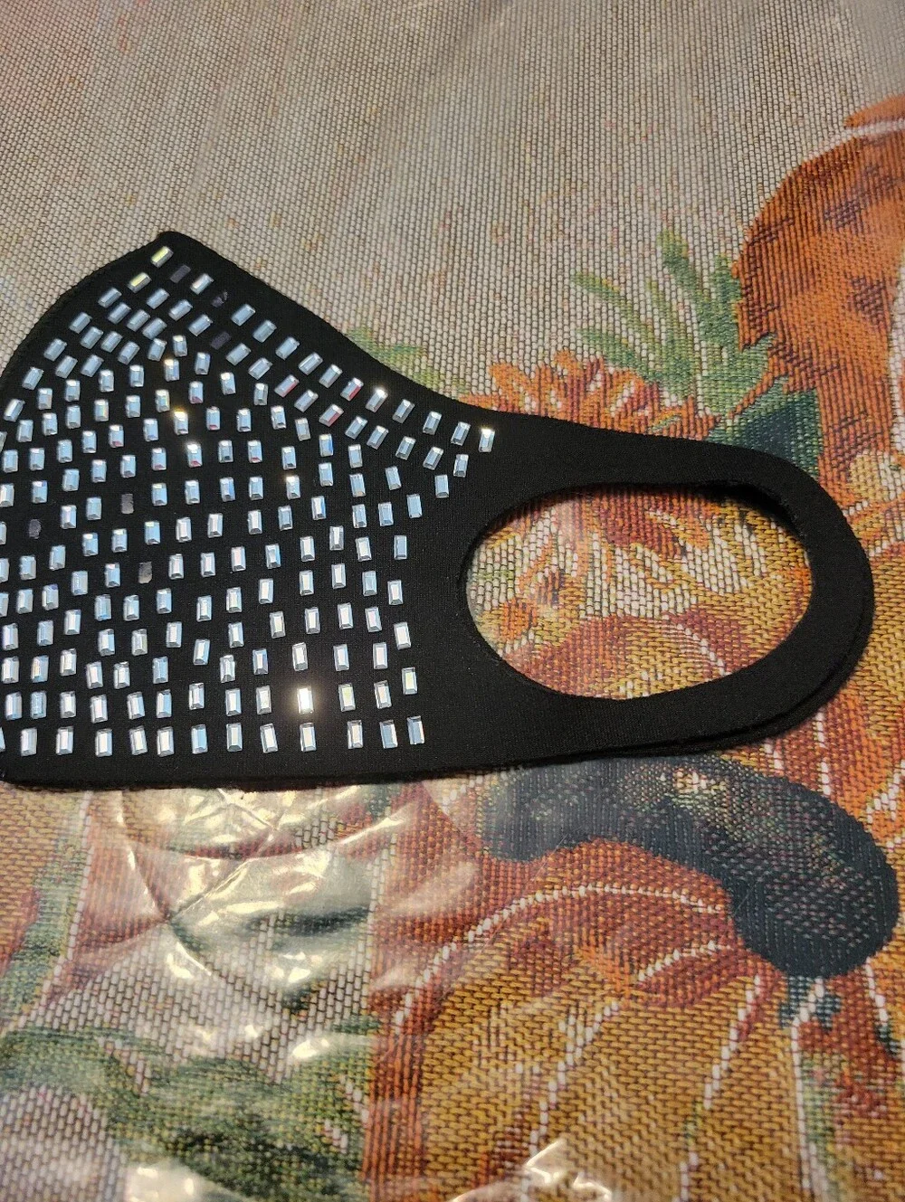 Black Rhinestone Embellished Face Mask